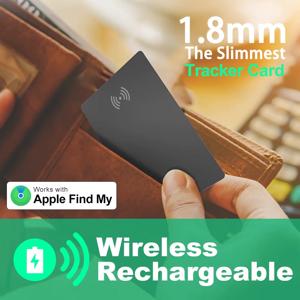 1.8mm slimmest tracker card slides into wallet — wireless rechargeable